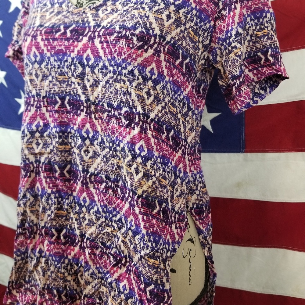 H.I.P. Short Sleeve Top Multi Color Hi Lo Small